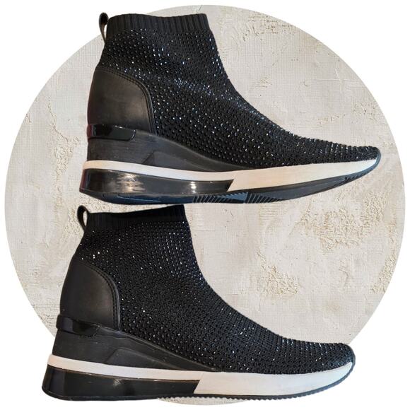 Michael Kors Black Skyler Crystal Embellished Stretch Knit Sock Sneaker Size 8